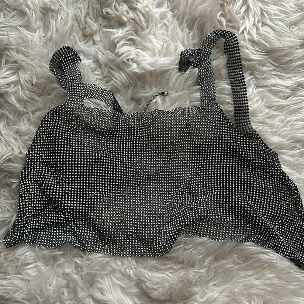 Line & Dot Rhinestone Open Back Crop Top Small - Picture 3 of 3